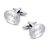 Manchetknopen Ovaal Mat met Datum en Lettergravure- Zilverkleurig
