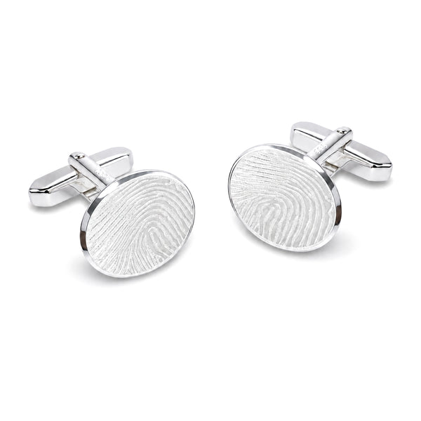 Ovale manchetknopen van 925 sterling zilver met persoonlijke vingerafdrukgravure