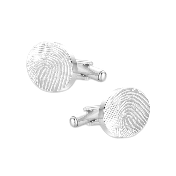 Manchetknopen Ovaal Glans met Vingerafdrukgravure - Zilverkleurig