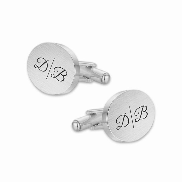 Manchetknopen Ovaal Mat met initialen en streep - Zilverkleurig