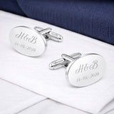 Manchetknopen Ovaal Glans met Datum en Lettergravure - Zilverkleurig