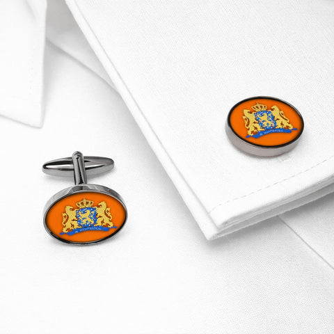 Ovale manchetknopen met het Wapen van Nederland - Oranje uitvoering