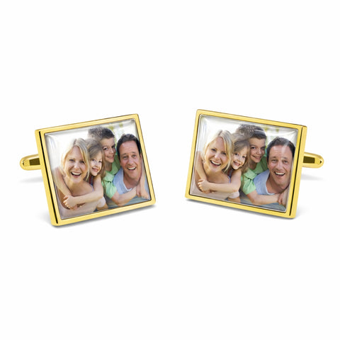 Tijdelijk niet leverbaar - Manchetknopen met uw eigen Foto - Rechthoek Goudkleurig