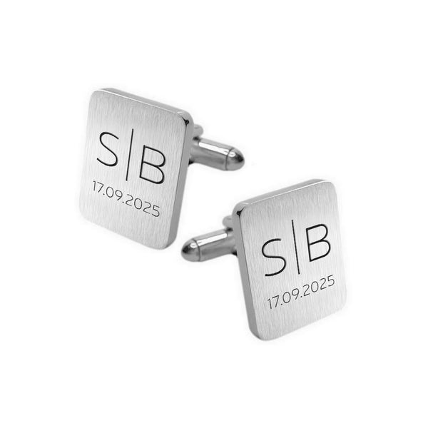Rechthoek Mat afgeronde hoeken met Initialen en Datum gravure - Zilverkleurig