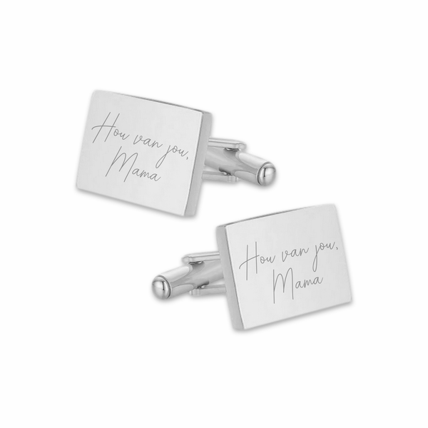 Manchetknopen Rechthoek Glans met gravure Handschrift - Zilverkleurig