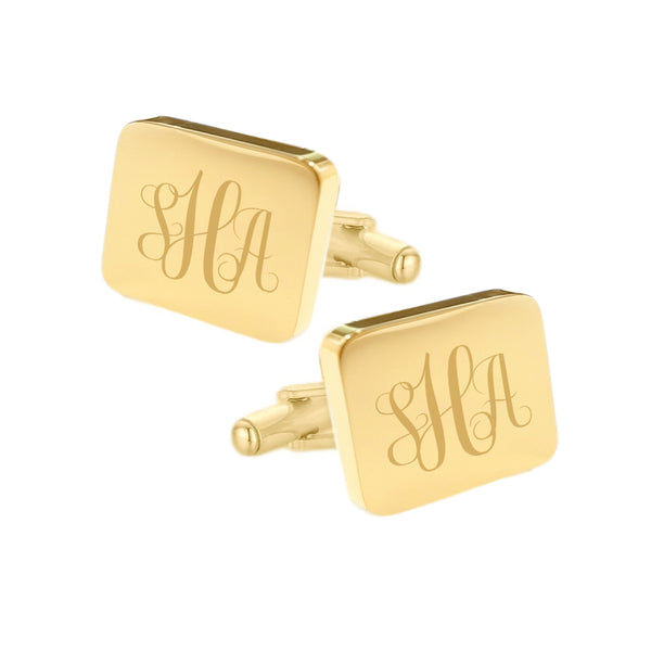 Manchetknopen Rechthoek Glans afgeronde hoeken met Monogram gravure - Goudkleurig
