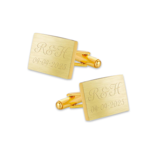 Manchetknopen Rechthoek Mat met Datum en Lettergravure - Goudkleurig