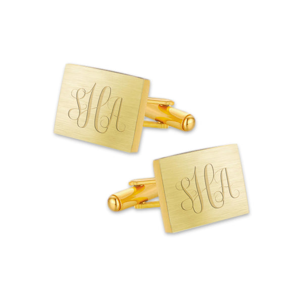Manchetknopen Rechthoek Mat met Monogram gravure - Goudkleurig
