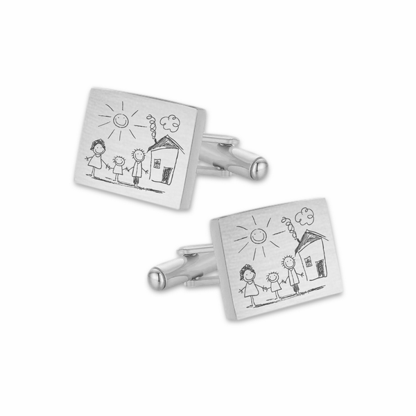 Manchetknopen Rechthoek Mat met gravure 'Kunst van uw kind' - Zilverkleurig