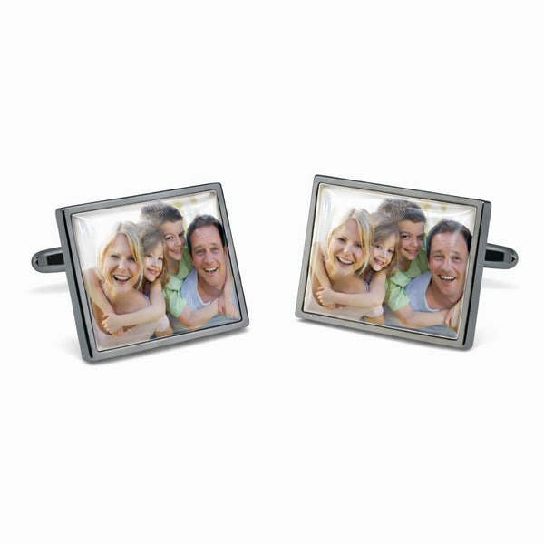Tijdelijk niet leverbaar - Manchetknopen met uw eigen Foto - Rechthoek Antraciet