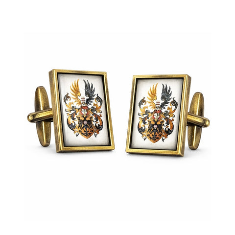 Tijdelijk niet leverbaar - Manchetknopen Rechthoek met uw eigen Familiewapen - Donker Goud