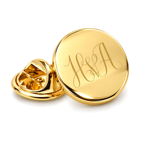 Revers Pin Glans Rond met Monogramgravure - Goudkleurig