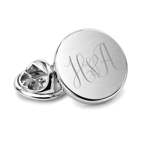 Revers Pin Mat Rond met Monogramgravure - Zilverkleurig