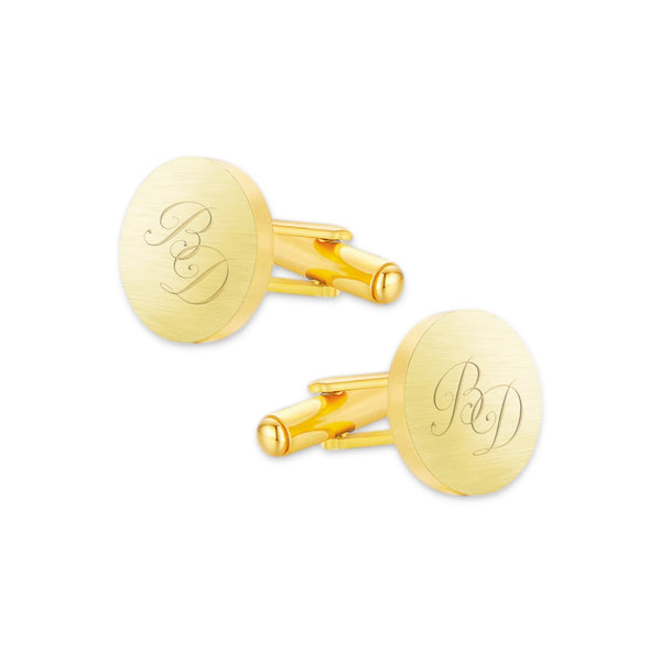 Manchetknopen Rond Mat met Lettergravure - Goudkleurig