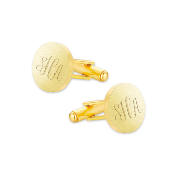 Manchetknopen Rond Mat met Monogram gravure  - Goudkleurig