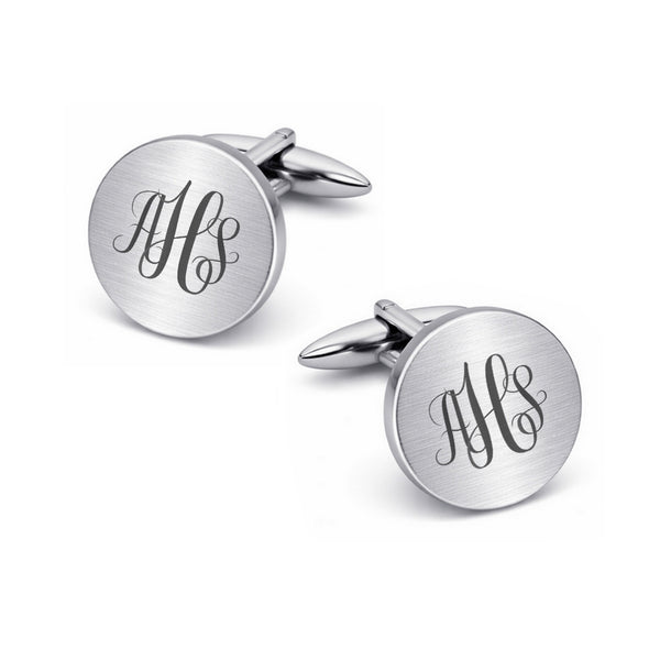 Manchetknopen Rond mat met Monogram gravure- Zilverkleurig