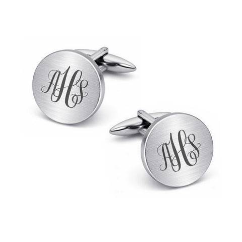 Manchetknopen Rond mat met Monogram gravure- Zilverkleurig