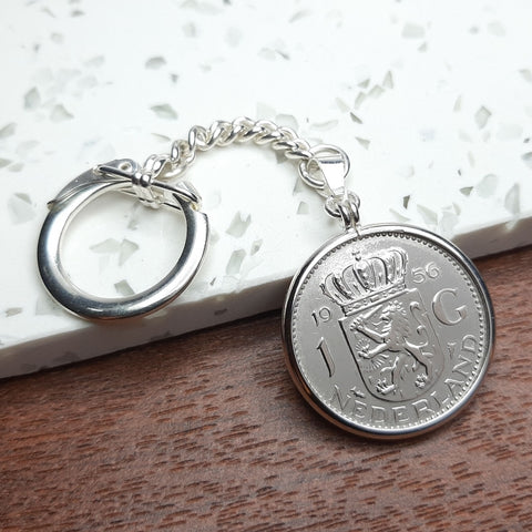 Zilveren sleutelhanger met Nederlandse Gulden 1968