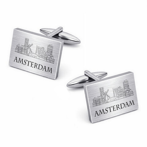 Amsterdam Skyline Manchtknopen Zilver Mat - Imposant en stoer