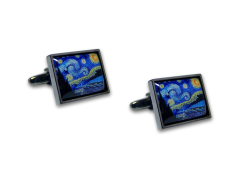 Kunst Manchetknopen Vincent van Gogh - De sterrennacht - Zilverkleurig Mechaniek