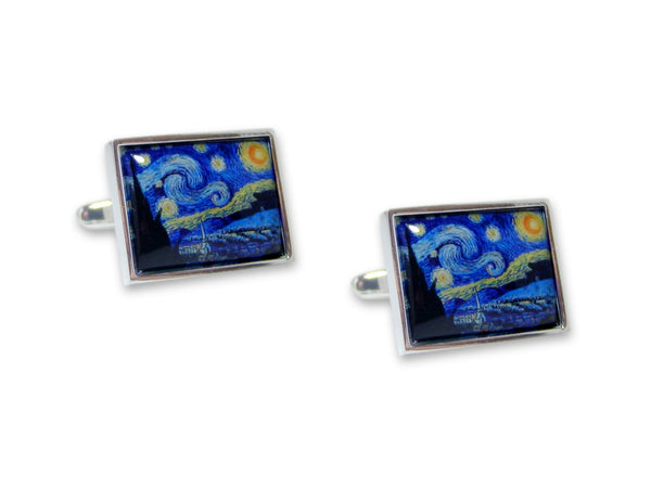 Kunst Manchetknopen Vincent van Gogh - De sterrennacht - Zilverkleurig Mechaniek