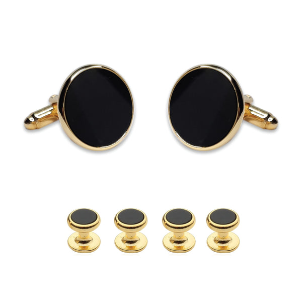 Manchetknopen set met zes studs, frontknoopjes - Goudkleurig met zwart