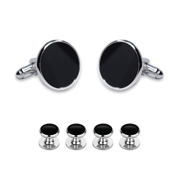 Manchetknopen set met studs, frontknoopjes - Zilverkleurig met Zwart