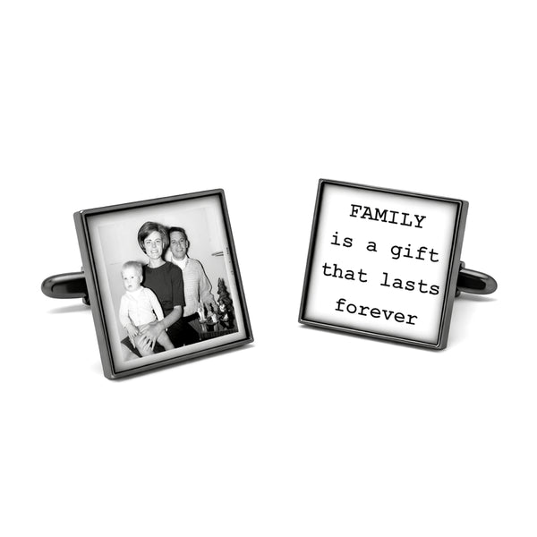 Manchetknopen eigen foto en tekst - Vierkant Antracietkleurig