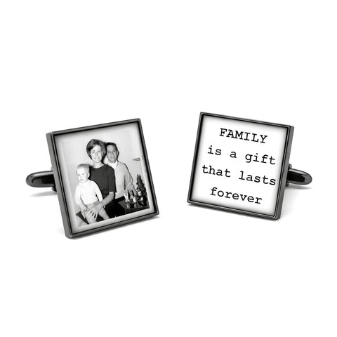 Manchetknopen eigen foto en tekst - Vierkant Antracietkleurig