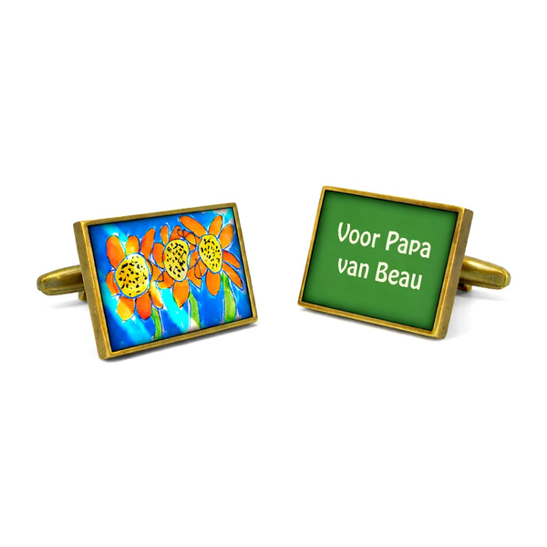 Tijdelijk niet leverbaar - Manchetknopen eigen foto en tekst - Rechthoek donker goudkleurig