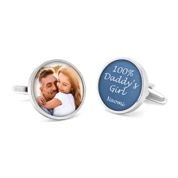 Manchetknopen eigen foto en tekst - Rond Zilverkleurig