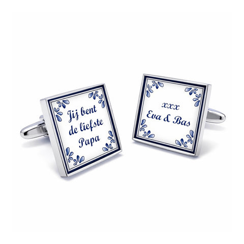 Manchetknopen Eigen tekst Delfts Blauw tegeltje