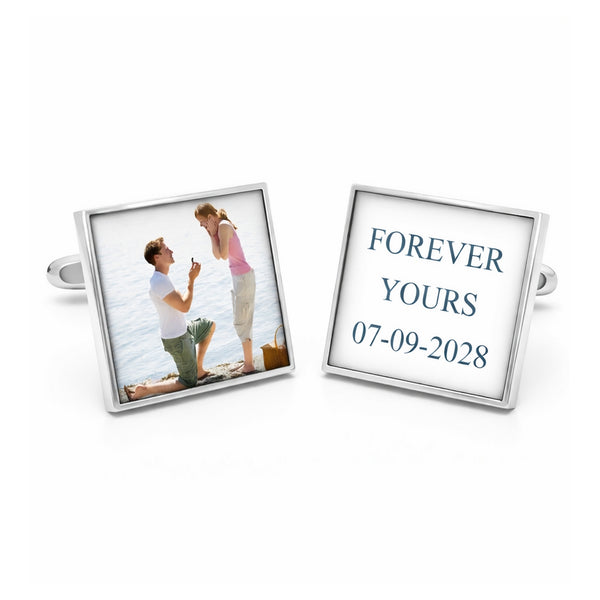 Manchetknopen eigen foto en tekst - Vierkant zilverkleurig