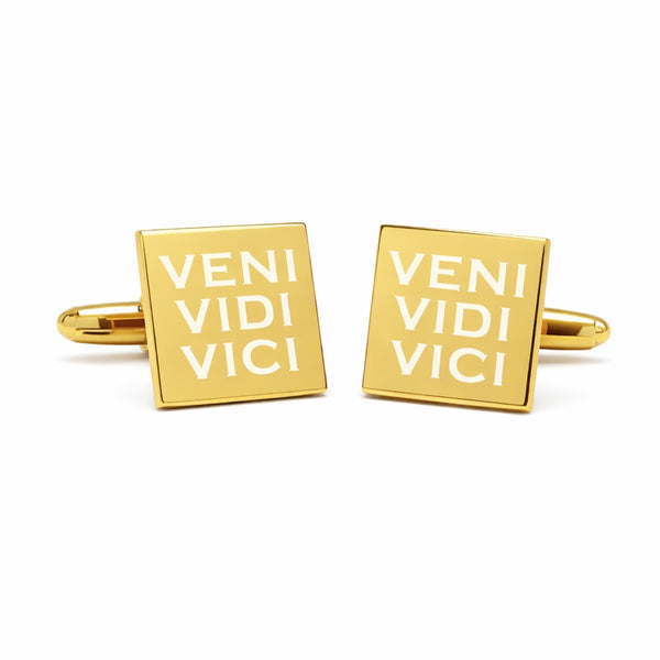 Manchetknopen Veni Vidi Vici Gegraveerd Goudkleurig
