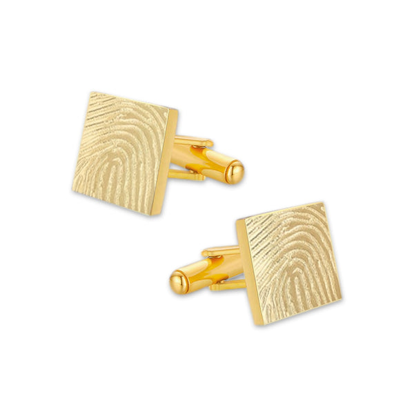 Tijdelijk uitverkocht - Manchetknopen Vierkant Glans met Vingerafdrukgravure - Goudkleurig