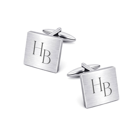 Manchetknopen Vierkant Mat met Lettergravure - Zilverkleurig