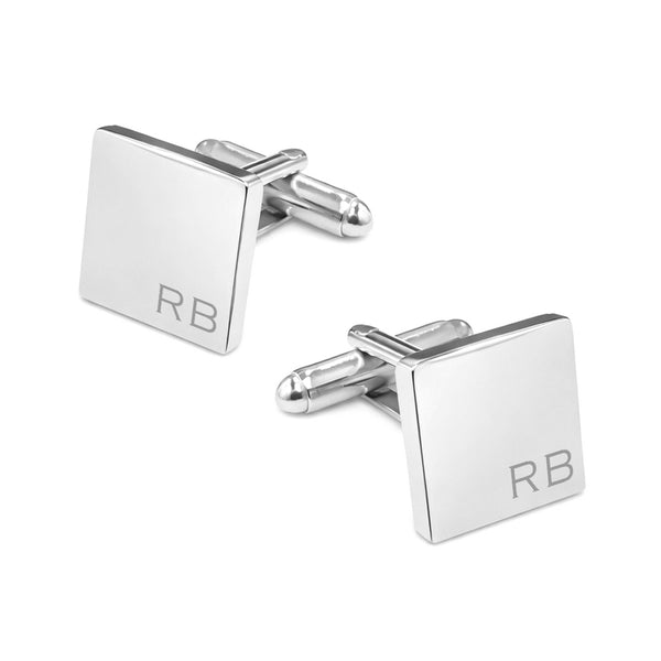 Manchetknopen Vierkant Glans met initialen in de hoeken- Zilverkleurig