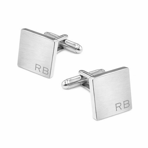 Manchetknopen Vierkant Mat met initialen in de hoeken - Zilverkleurig