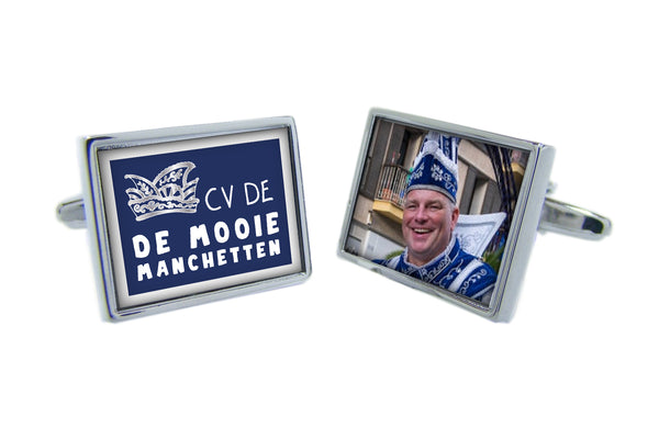 Manchetknopen Rechthoek met Carnavalslogo of Foto | Zilverkleurig