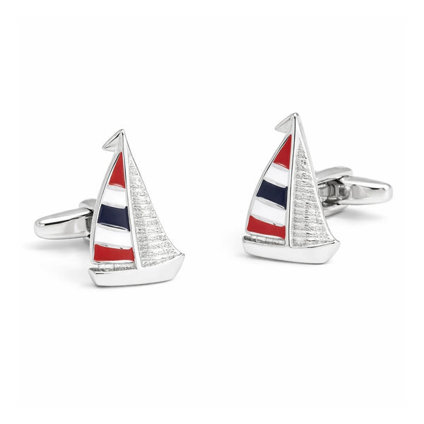 Manchetknopen – Zeilboot Rood, Wit en Donkerblauw Emaille