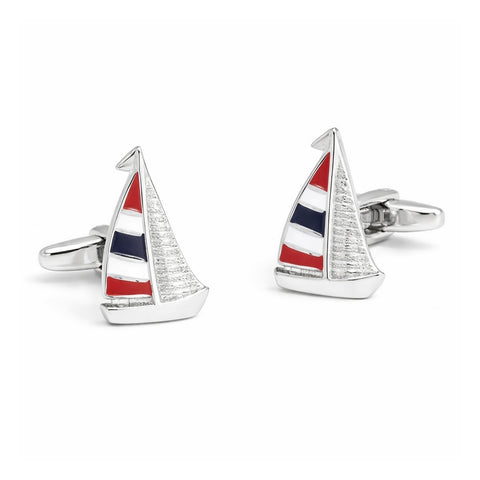 Manchetknopen – Zeilboot Rood, Wit en Donkerblauw Emaille
