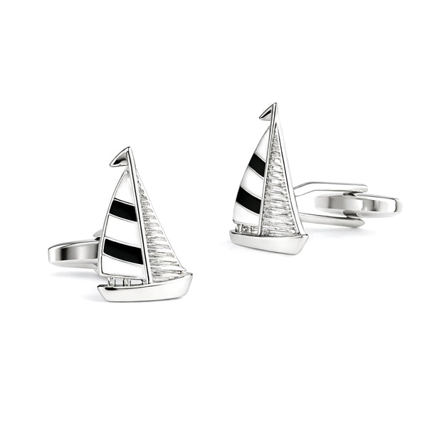 Manchetknopen – Zeilboot (Wit & Donkerblauw Emaille)