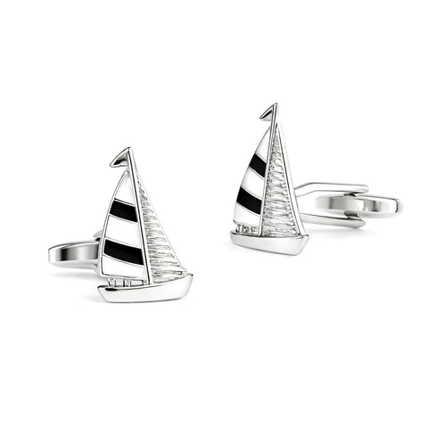 Manchetknopen – Zeilboot (Wit & Donkerblauw Emaille)