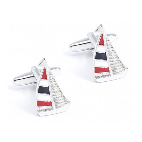 Manchetknopen – Zeilboot Rood, Wit en Donkerblauw Emaille
