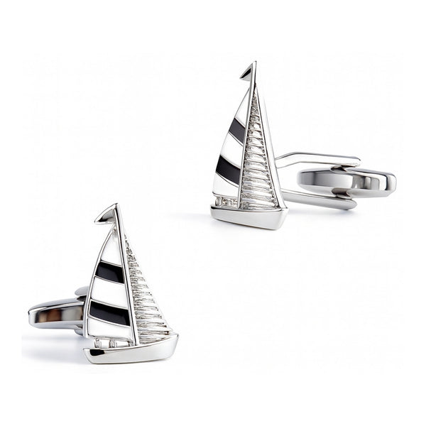 Manchetknopen – Zeilboot (Wit & Donkerblauw Emaille)