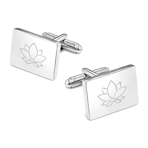 Manchetknopen Rechthoek Glans  met Logo gravure - Zilverkleurig