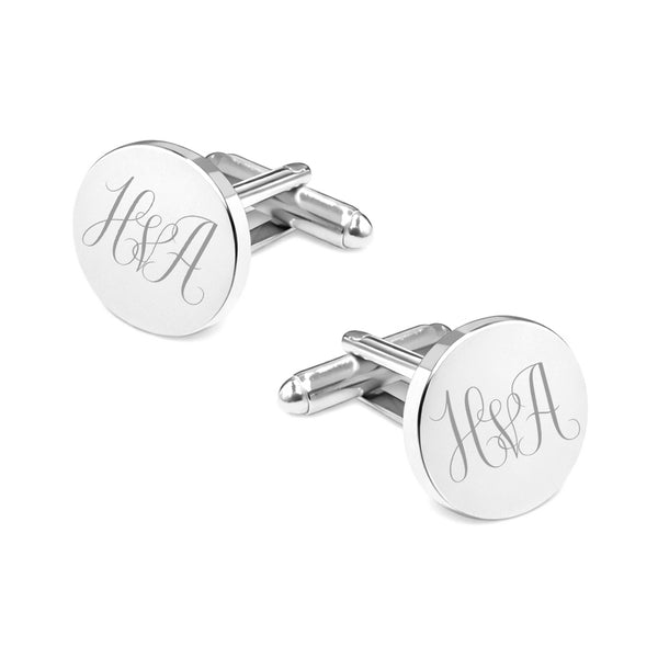 Manchetknopen Rond Glans met Monogram gravure - Zilverkleurig
