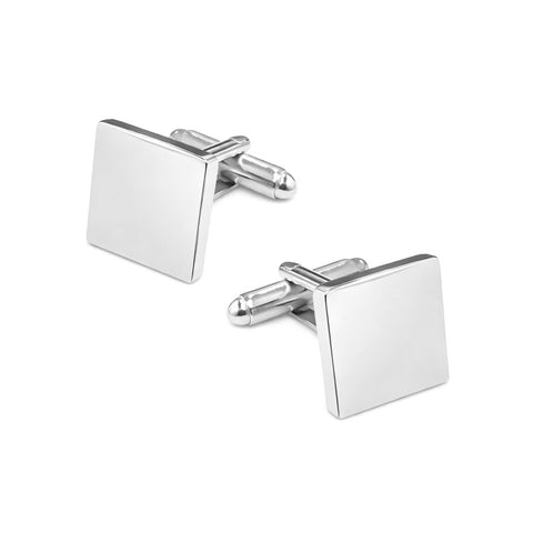 Manchetknopen Vierkant Glans met uw Familiewapen gravure - Zilverkleurig