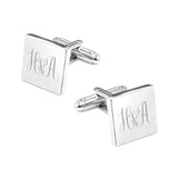 Manchetknopen Vierkant Glans met Monogram gravure - Zilverkleurig