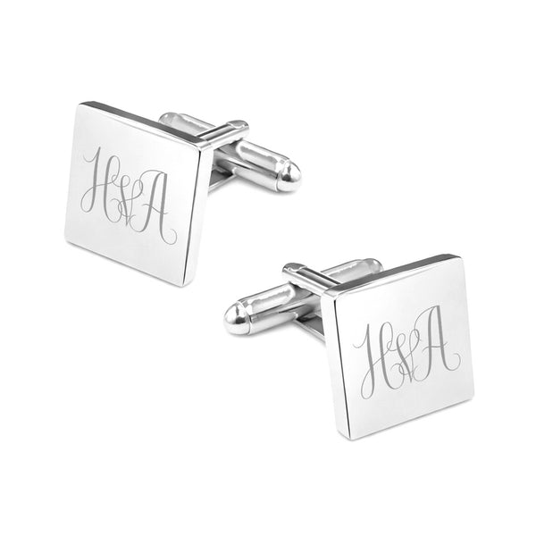 Manchetknopen Vierkant Glans met Monogram gravure - Zilverkleurig